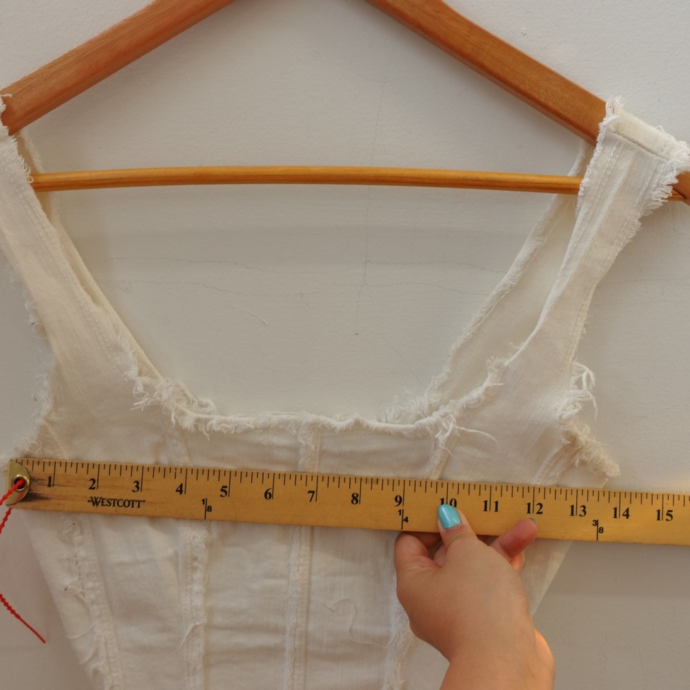 Y2K Fairy Grunge Corset Crop Top Womens XS White Boho Denim Bustier Frayed ADIKA - Picture 4 of 9